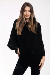 Cowl Neck Cable Knit Poncho