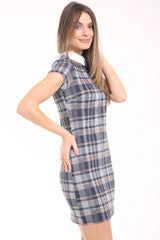 Collared Woven Knit Checked Shift Dress