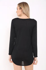 Melange Knit Eat Diamonds Print Long Sleeve Top