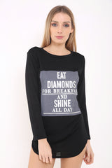Melange Knit Eat Diamonds Print Long Sleeve Top