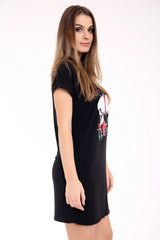 Schädel und Rosendruck Longline T -Shirt -Kleid