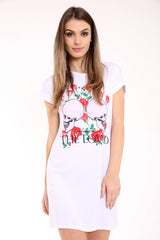Schädel und Rosendruck Longline T -Shirt -Kleid