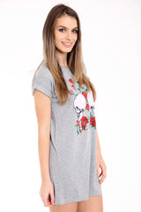 Schädel und Rosendruck Longline T -Shirt -Kleid