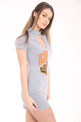 Choker Neck Car Skull Doppeldruck langes Longline T -Shirt -Kleid
