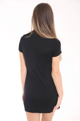 Choker Neck Car Skull Doppeldruck langes Longline T -Shirt -Kleid
