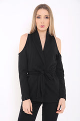 Cold Shoulder Belted Cardigan Jacket