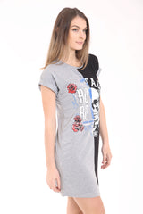 Kontrast Vintage -Schädel bedruckt Longline T -Shirt -Kleid