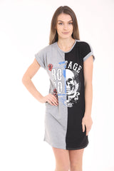 Kontrast Vintage -Schädel bedruckt Longline T -Shirt -Kleid