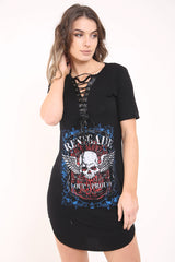 Vestido de camiseta Longline Lace Up Up Renegade Skull Longline