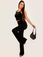 Velour Ribbed Flared Trouser