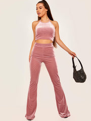 Velour Ribbed Flared Trouser