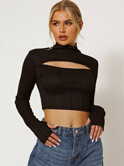 Cut Out Front High Neck Ribbed Crop Top
