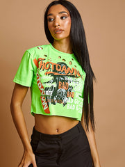 Hot Damn Graphic Laser Cut Crop Top