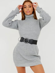 Roll Neck Knitted Dress With Belt