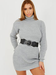 Roll Neck Knitted Dress With Belt