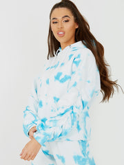 Tie-dye ruches mouwen fleeced hoodie