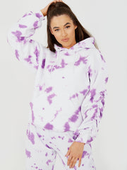 Tie-dye ruches mouwen fleeced hoodie