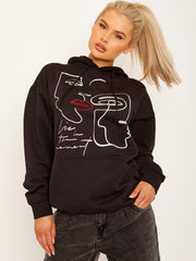 Face grafische hoodie met geborduurde lip