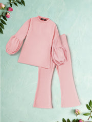 Kids Balloon Sleeve Ribbed Top & Flared Trouser Co-ord