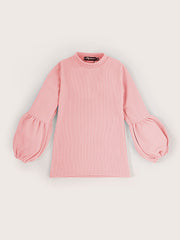 Kids Balloon Sleeve Ribbed Top & Flared Trouser Co-ord
