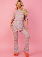 Multi Coloured Oversized Top & Flared Trouser Co-ord