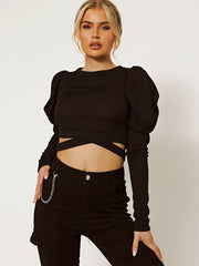 Puff Sleeves Ribbed Crop Top
