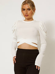 Puff Sleeves Ribbed Crop Top