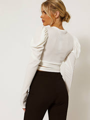 Puff Sleeves Ribbed Crop Top