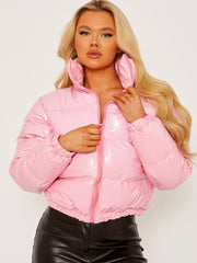 PVC Leather Cropped Puffer Jacket