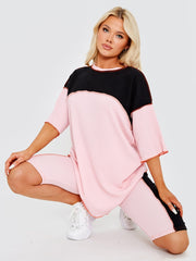 Colour Block Stitch Detail Top & Shorts Co-ord