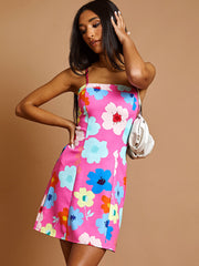 Waterverf bloemenprint mini cami jurk