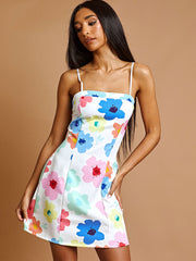 Waterverf bloemenprint mini cami jurk