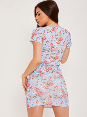 Plunge Neck Ribbed Floral Dress