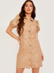 Button Front PU Dress