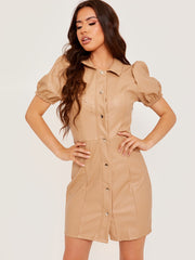 Button Front PU Dress