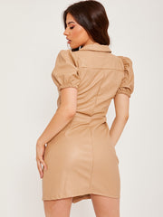 Button Front PU Dress