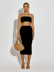 Plain Bandeau Crop Top & Midi Skirt Co-ord