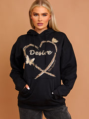 Wens hart grafische print hoodie