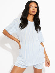 Woven Ribbed Oversized Top & Shorts Co-ord