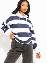 Gestreepte oversized trekkoord hoodie