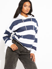 Gestreepte oversized trekkoord hoodie