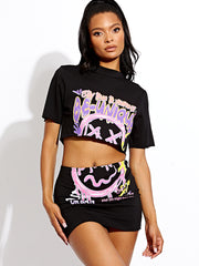 Be-Unique Graphic Crop Top & Skirt Co-ord