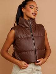 PU Down Fill Padded Cropped Gilet
