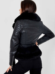 Faux Fur Belted PU Jacket