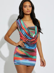Printed Sleeveless Cowl Neck Dress