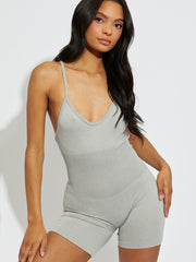 Strappy geribbelde Basic Unitard