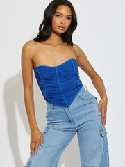 Ruched Mesh Bandeau Corset Crop Top